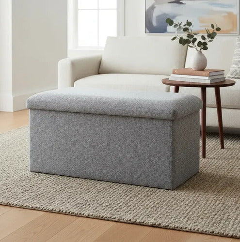 Banqueta Baúl Puff 76x38x38 Cm Organizador Multiuso Negro