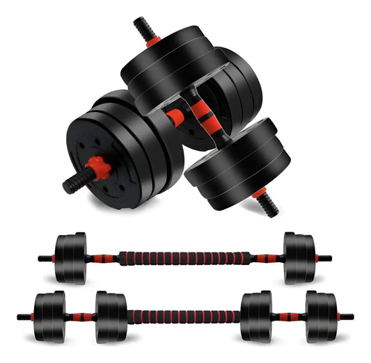 Set mancuerna Bosco ajustable + barra 20 kg total rojo