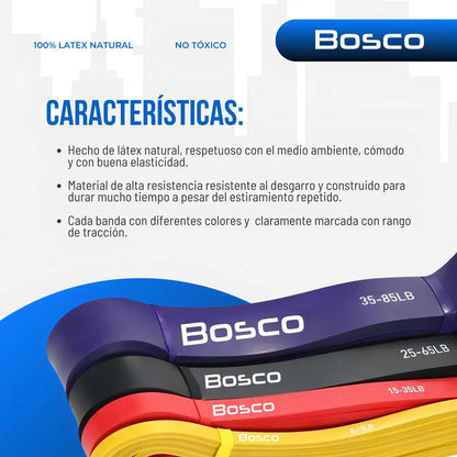 Set 4 bandas elasticas resistencia Bosco latex + bolso