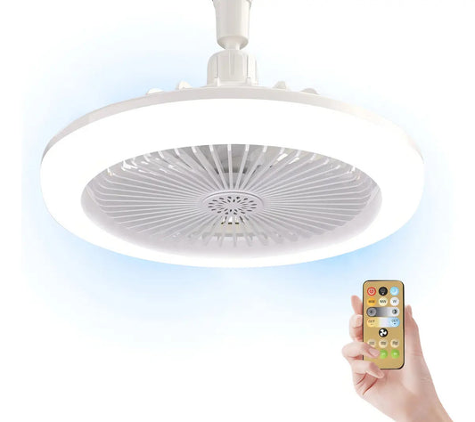Ventilador de techo con luz y control remoto 26 cm, aspas plateadas 50 blanco plateado plástico 3