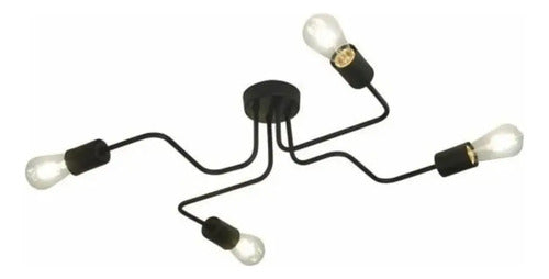 Araña 4 Luces Brazos Vintage Apto Lamparas Led Negro