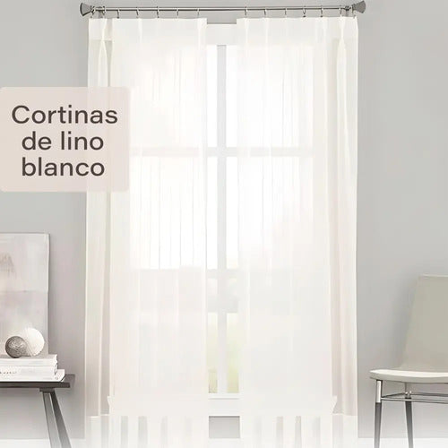 Juego De Cortinas De Lino Blancas 245 Cm X 132 Cm Blanco