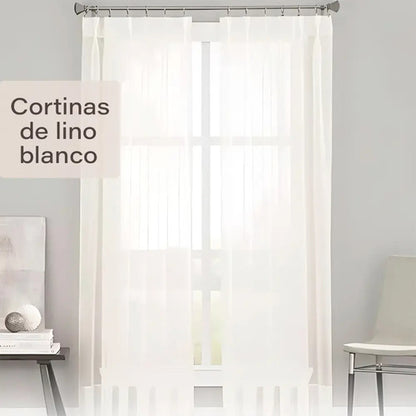 Juego De Cortinas De Lino Blancas 245 Cm X 132 Cm Blanco