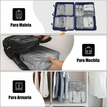 Organizador De Ropa Para Viaje O Maleta Kit De 8 Unidades Gris