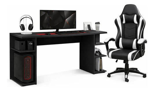 Escritorio gamer negro + silla gamer ergonómica regulable