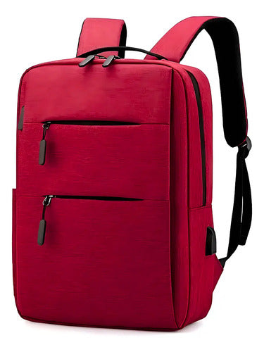 Mochila C/ Usb. Porta Laptop Cierres Color Rojo Liso