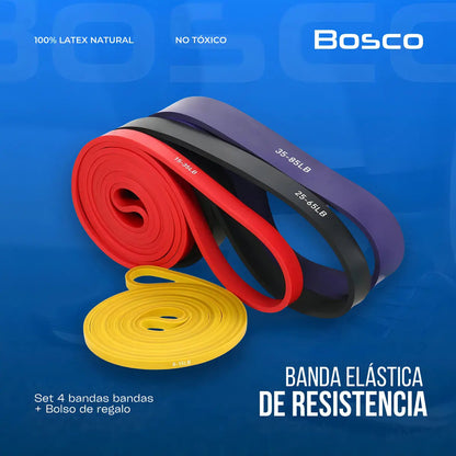 Set 4 bandas elasticas resistencia Bosco latex + bolso