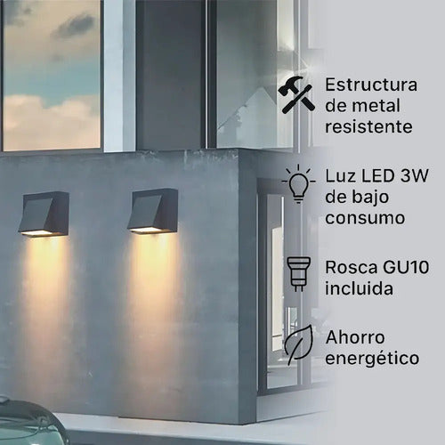 Pack X 6 Aplique Exterior Jardin Con Led 3w Luz Metal Negro