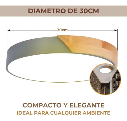 Luminaria luz fria plafon LED diám 30cm metal y madera