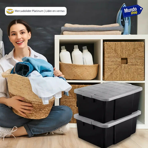 Caja Cesto Canasto Organizador Multiuso Con Tapa 40lts-negro Negro