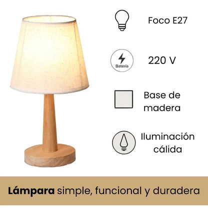 Lampara portatil de mesa velador nordica madera y lino cali marrón claro amarillo