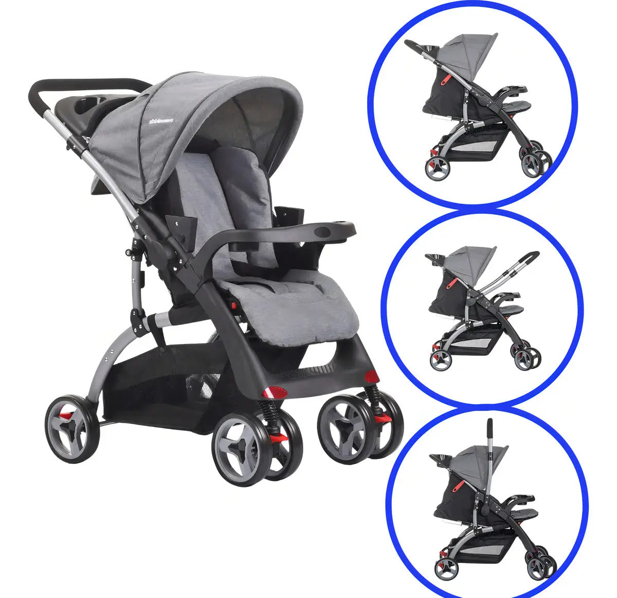 Coche carriola para paseo de bebe plegable 3 posiciones