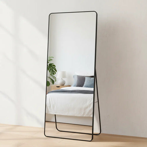 Espejo De Pie Rectangular 1.5m De Aluminio Living Dormitorio Negro
