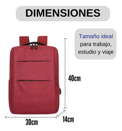 Mochila C/ Usb. Porta Laptop Cierres Color Rojo Liso