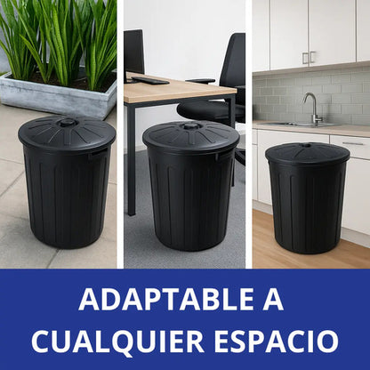 Papelera Basurero Cesto De Basura Con Tapa 65lts Plastico Negro