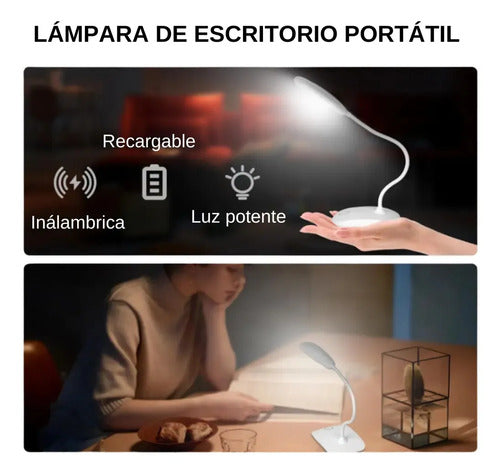 Lampara Portatil Led Recargable Estructura Blanco Pantalla Blanco