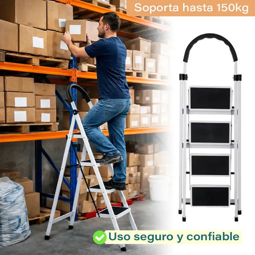 Escalera De Aluminio Tijera 4 Escalones Antideslizante Color Blanco Y Negro Blanco/negro