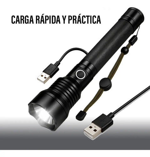 Linterna Tactica Led Recargable 500 Lumens 300 Metros Blanco Negro