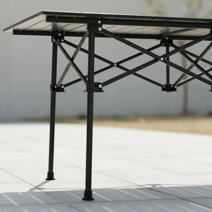 Mesa plegable exterior jardín camping símil madera aluminio negro
