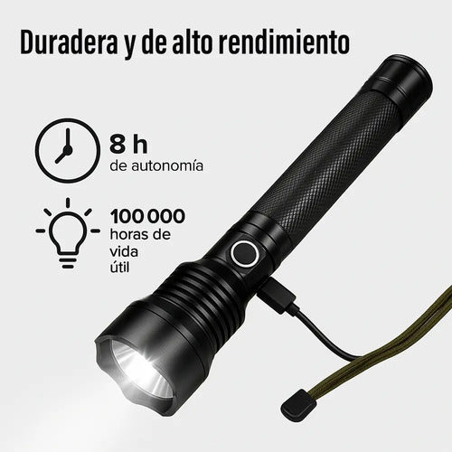 Linterna Tactica Led Recargable 500 Lumens 300 Metros Blanco Negro