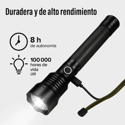 Linterna Tactica Led Recargable 500 Lumens 300 Metros Blanco Negro