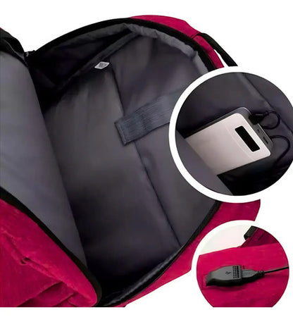 Mochila C/ Usb. Porta Laptop Cierres Color Rojo Liso