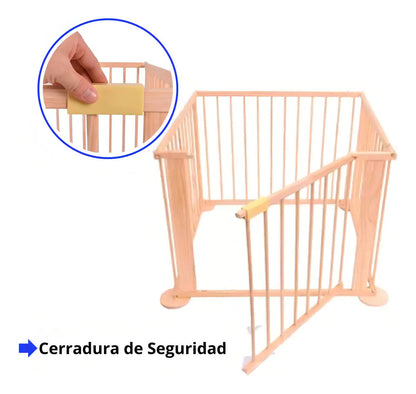 Corral de madera plegable Piccoly para bebé seguridad 70x90cm beige