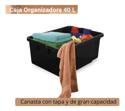 Caja Cesto Canasto Organizador Multiuso Con Tapa 40lts-negro Negro