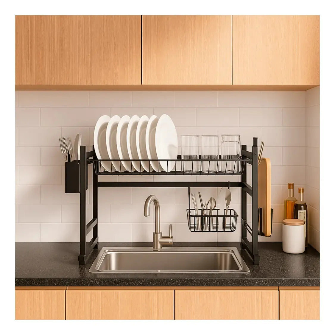 Escurridor de platos Mundo Shop Nola color negro de acero inoxidable
