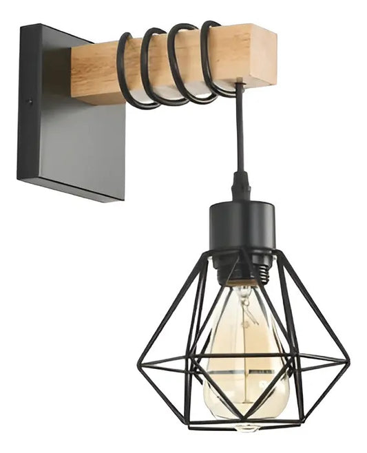 Aplique de pared colgante vintage diamante madera LED deco