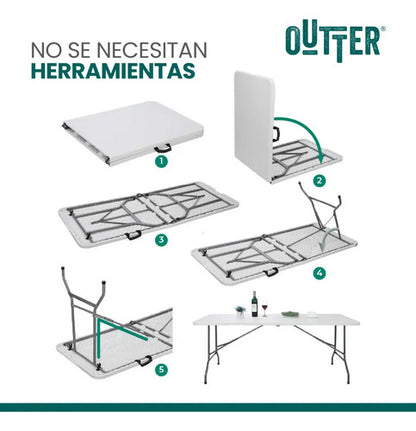 Mesa Plegable Portable Plástica 180cm + Manta De Picnic Blanco
