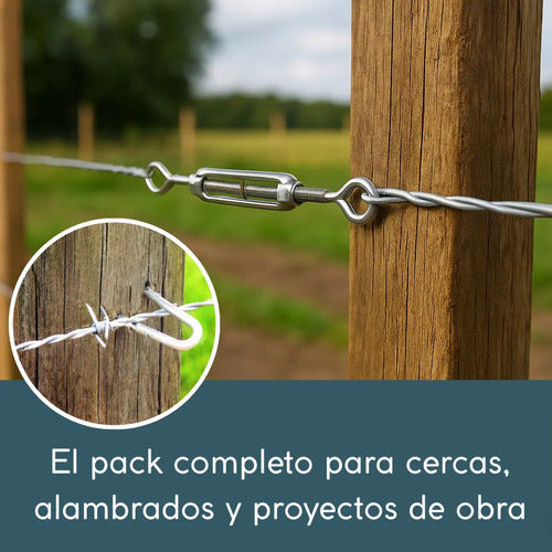 Pack Tensores M5 Inox + Alambre Galvanizado 2mm 1kg + Grampa