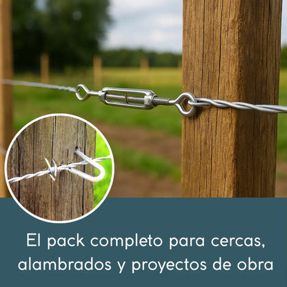 Pack Tensores M5 Inox + Alambre Galvanizado 2mm 1kg + Grampa