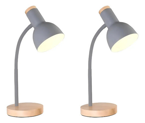 2 X Lampara De Escritorio Portatil Nordica Madera Vintage Estructura Gris