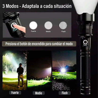 Linterna Tactica Led Recargable 500 Lumens 300 Metros Blanco Negro