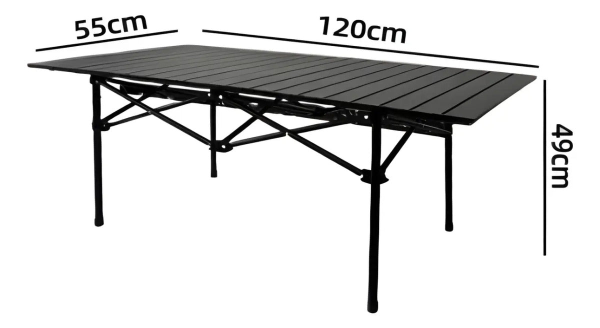 Mesa plegable exterior jardín camping símil madera aluminio negro