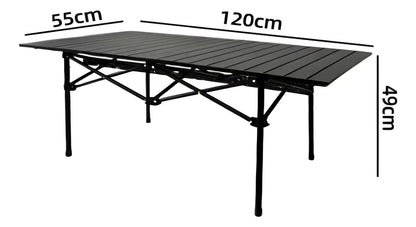 Mesa plegable exterior jardín camping símil madera aluminio negro