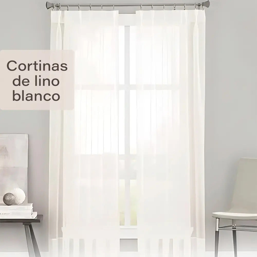 Juego de cortinas de lino blancas 213 cm x132 cm blanco