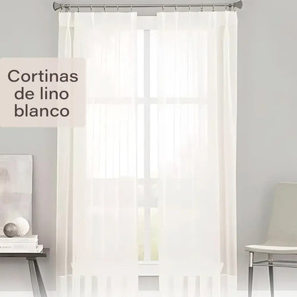 Juego de cortinas de lino blancas 213 cm x132 cm blanco