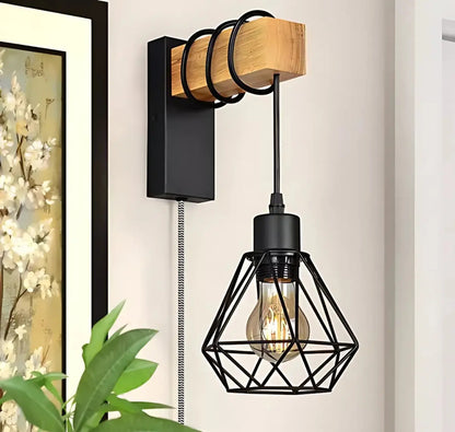 Aplique de pared colgante vintage diamante madera LED deco