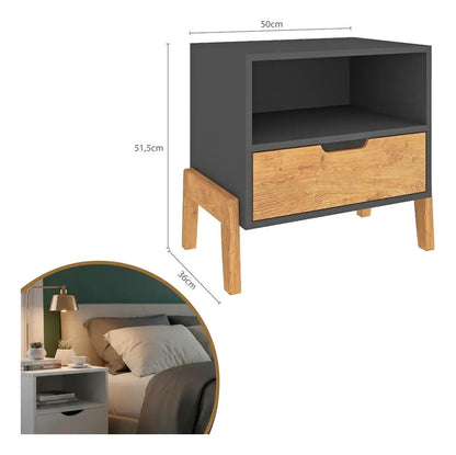 Mesa de luz nordica living dormitorio combinada 1 cajón x2