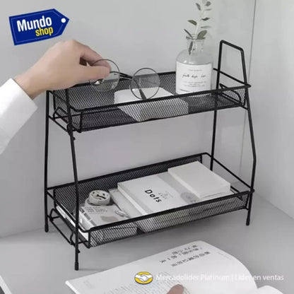 Organizador De Metal 2 Bandejas Multiuso Ms Negro