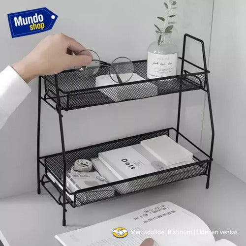 Organizador De Metal 2 Bandejas Multiuso Ms Negro