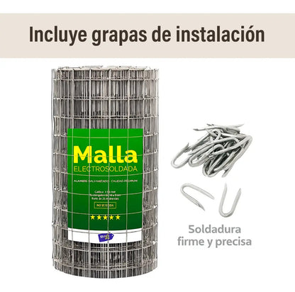 Tejido malla electrosoldada galvanizada rollo 1.0m x25 mts alumino