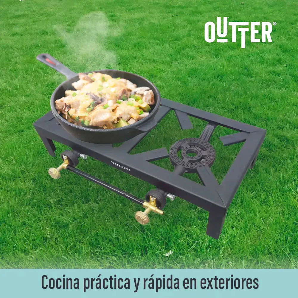 Anafe a gas Outter portátil de 2 hornallas para camping negro