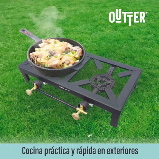 Anafe a gas Outter portátil de 2 hornallas para camping negro