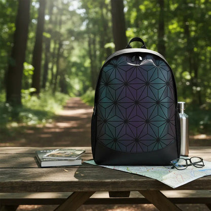 Mochila Holográfica Negra Brillante Para Escuela Y Salidas Negro Geométrico