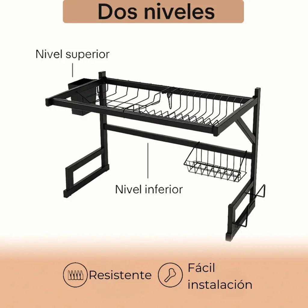 Escurridor de platos Mundo Shop Nola color negro de acero inoxidable