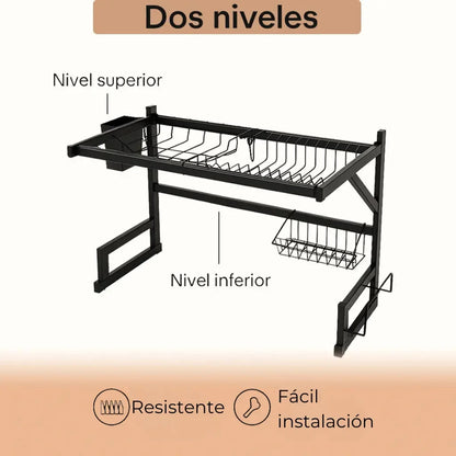 Escurridor de platos Mundo Shop Nola color negro de acero inoxidable