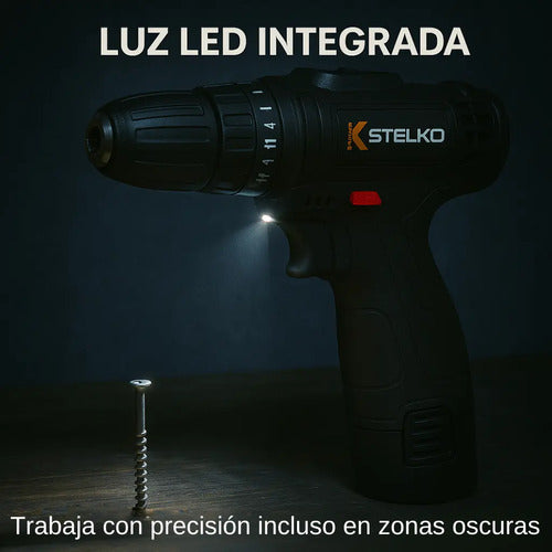 Taladro Atornillador Inalámbrico Recargable 12v Stelko Negro 50hz 60hz